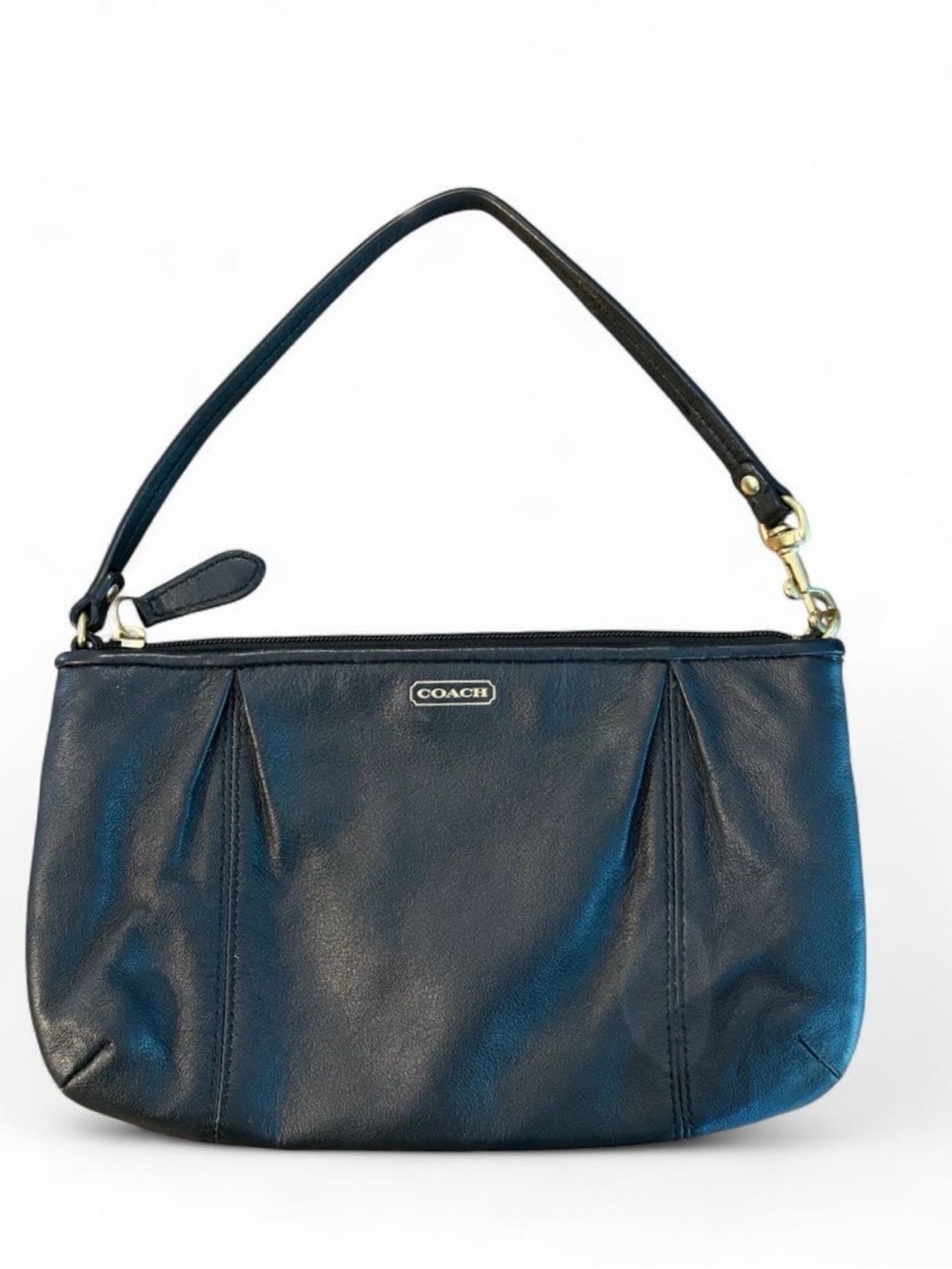 VTG Y2K Coach black leather wristlet with gold accents and embossed logo. - Picture 1 of 8